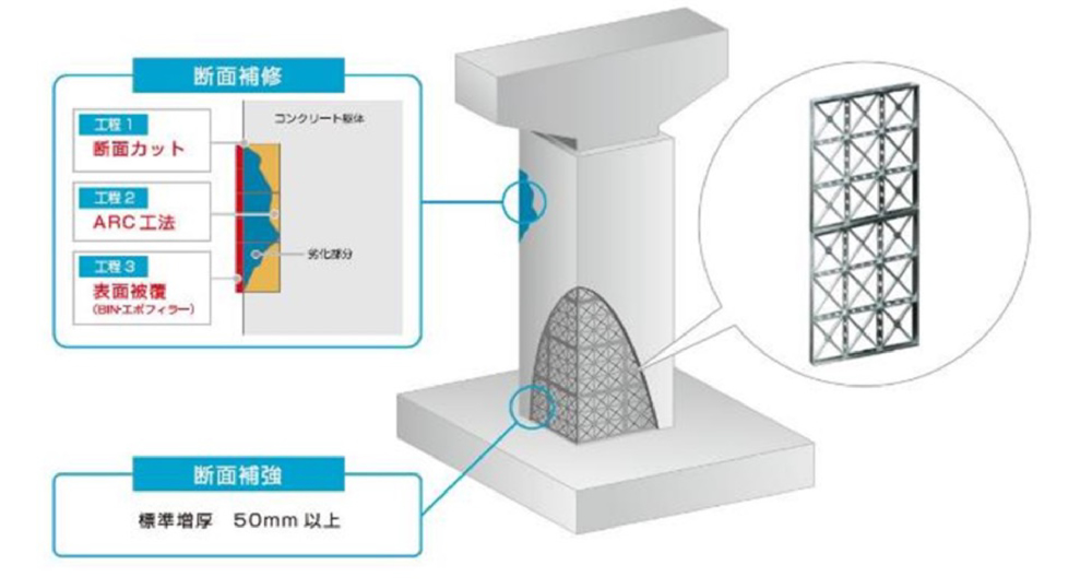 NETIS登録番号 QS-170009-A 橋脚（補修・補強モデル図）